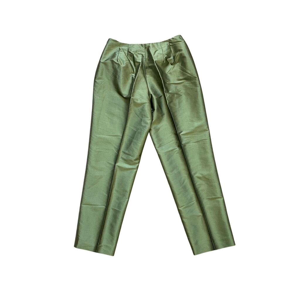 Vintage Talbots Moss Green Silk Shantung Ankle Pants, Size 8 Petite - Picture 3 of 9